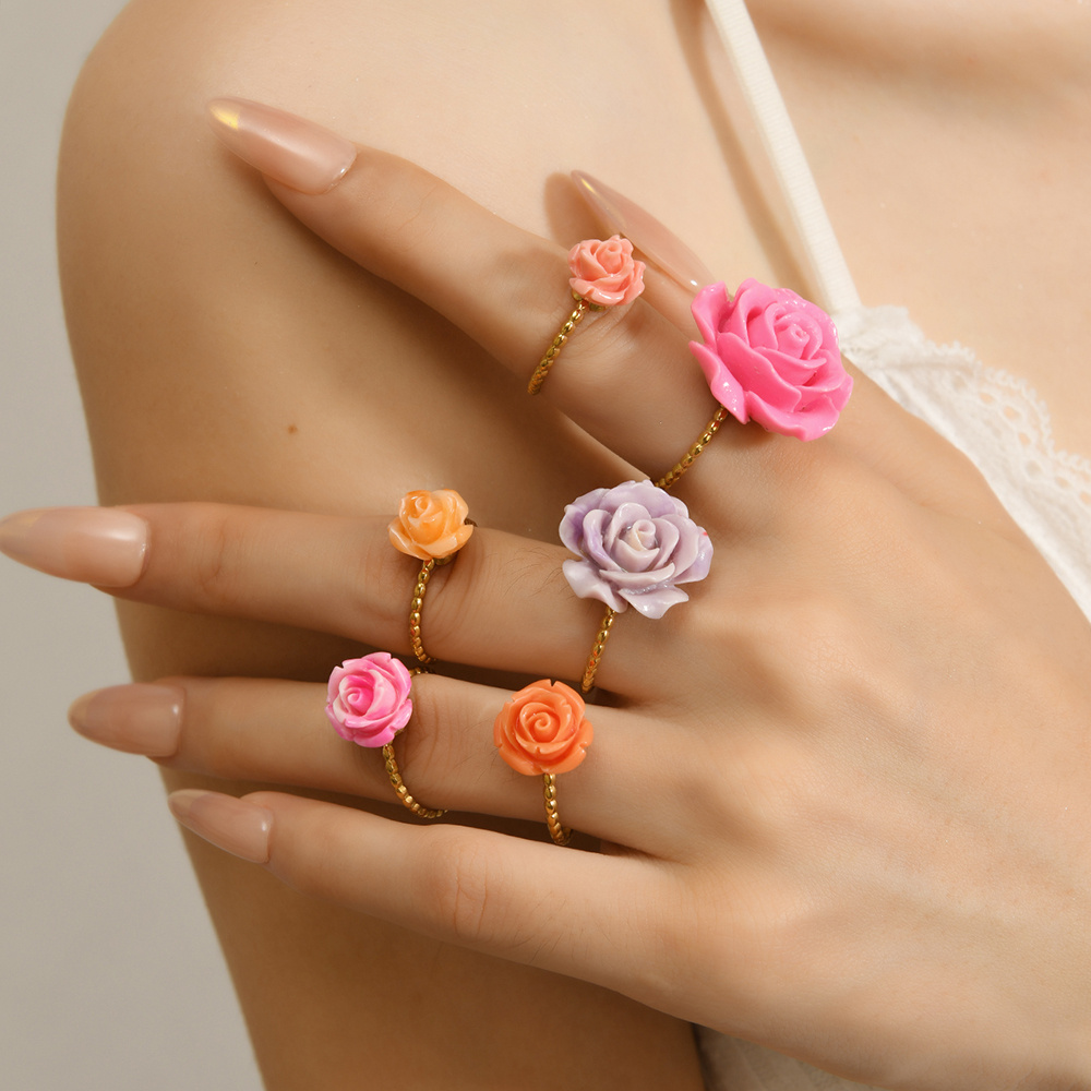 New Pink Embossed Flower Shell Pink Synthetic Rose Ring